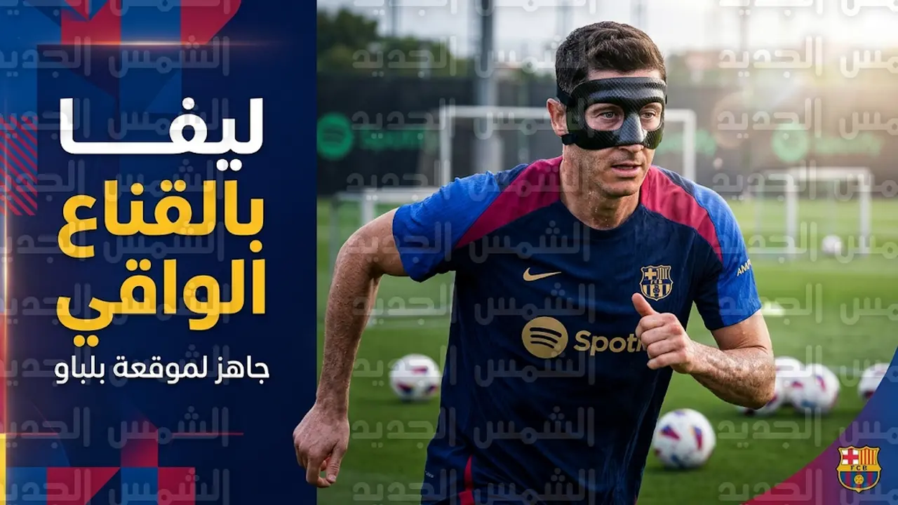 القناع الطبي يحسم موقف روبرت ليفاندوفسكي من المشاركة في مباراة برشلونة وبلباو